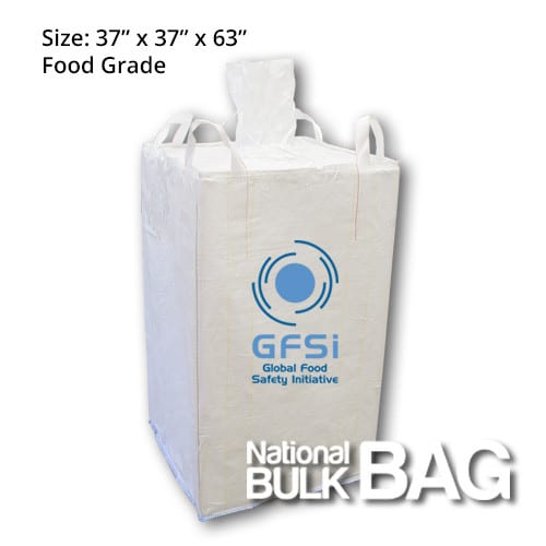 37 x 37 x 63 Circular Cross Corner Spout Top Spout Bottom Food Grade FIBC Bulk Bag (open)