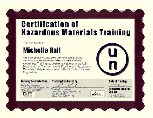 Michell Hall - UN Certification of Hazardous Materials Training - National Bulk Bag